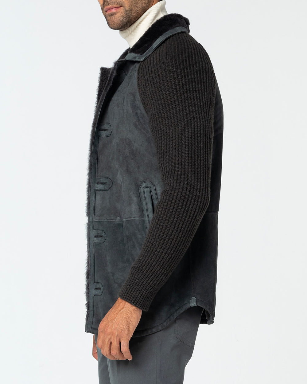 Laetus Shearling Shirt in Lambskin and Cashmere, Ash Grey