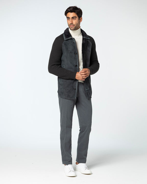 Laetus Shearling Shirt in Lambskin and Cashmere, Ash Grey