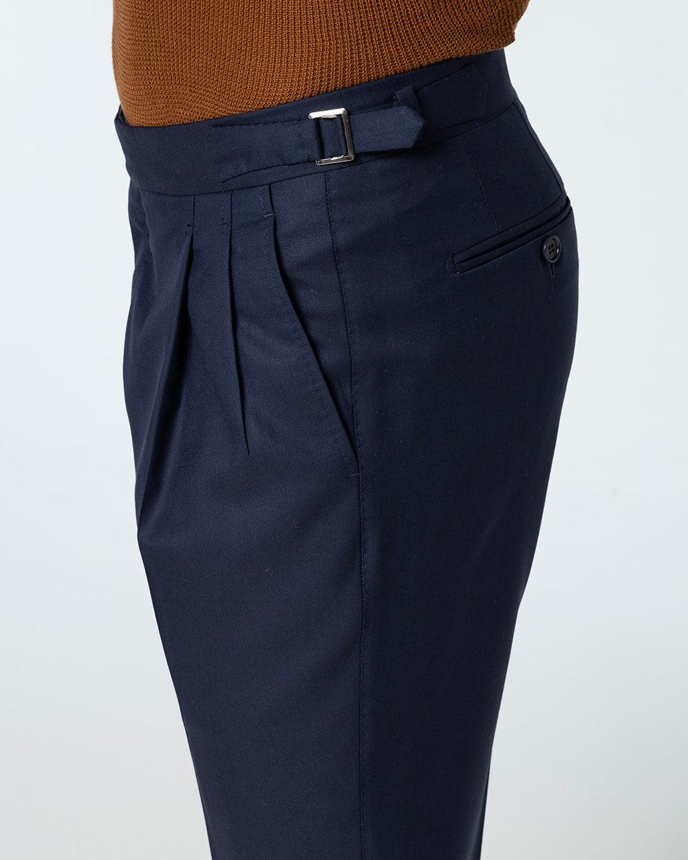 Paximus Double Pleated Trousers in 130s Wool, Midnight Blue