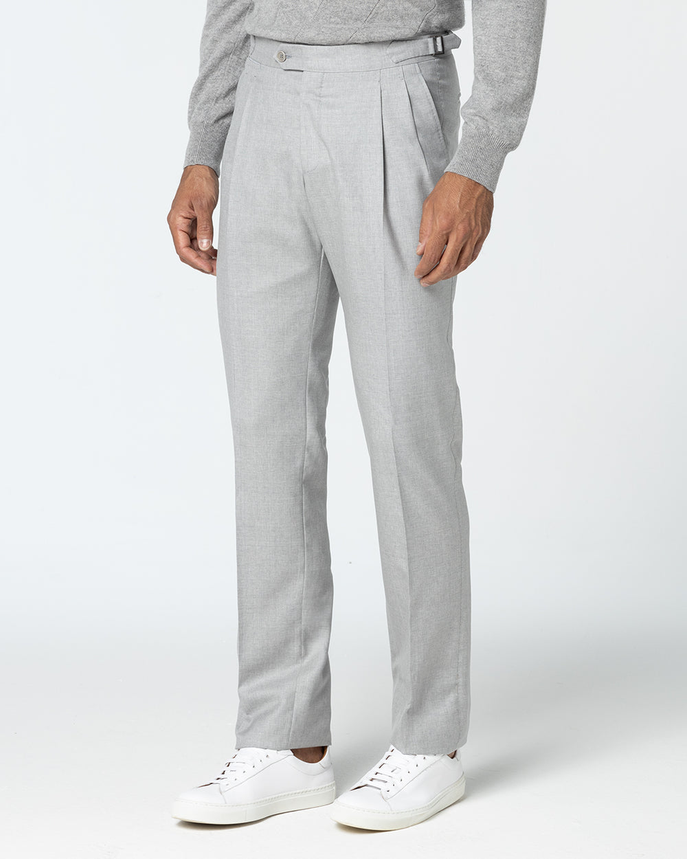 Paximus Double Pleated Trousers in 130s Wool, Fog Grey