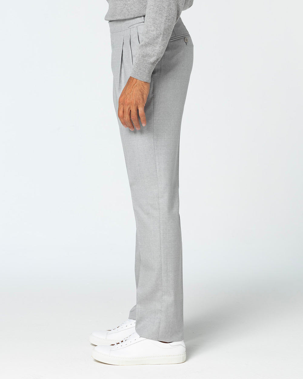 Paximus Double Pleated Trousers in 130s Wool, Fog Grey