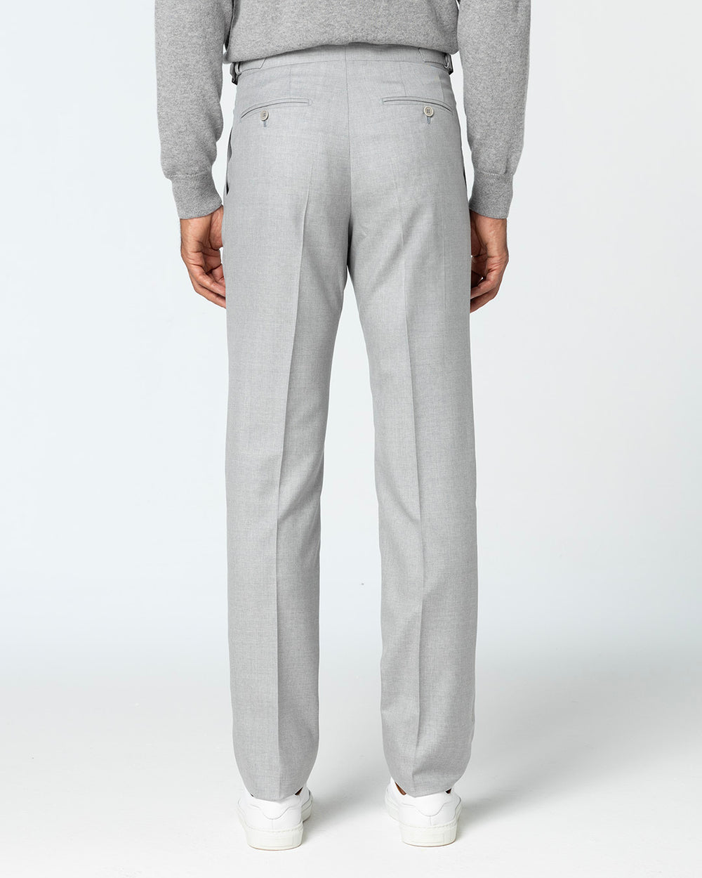 Paximus Double Pleated Trousers in 130s Wool, Fog Grey