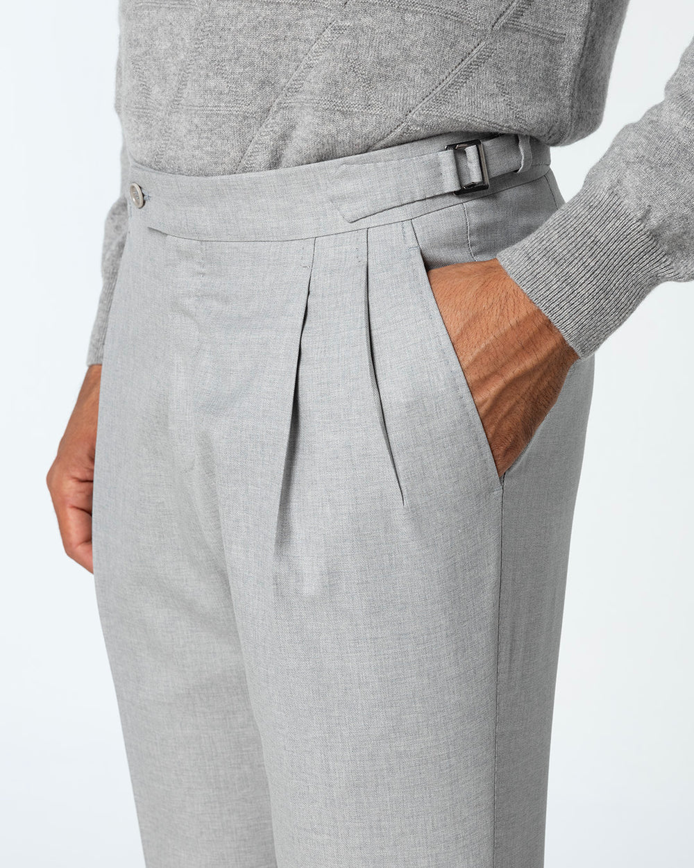 Paximus Double Pleated Trousers in 130s Wool, Fog Grey