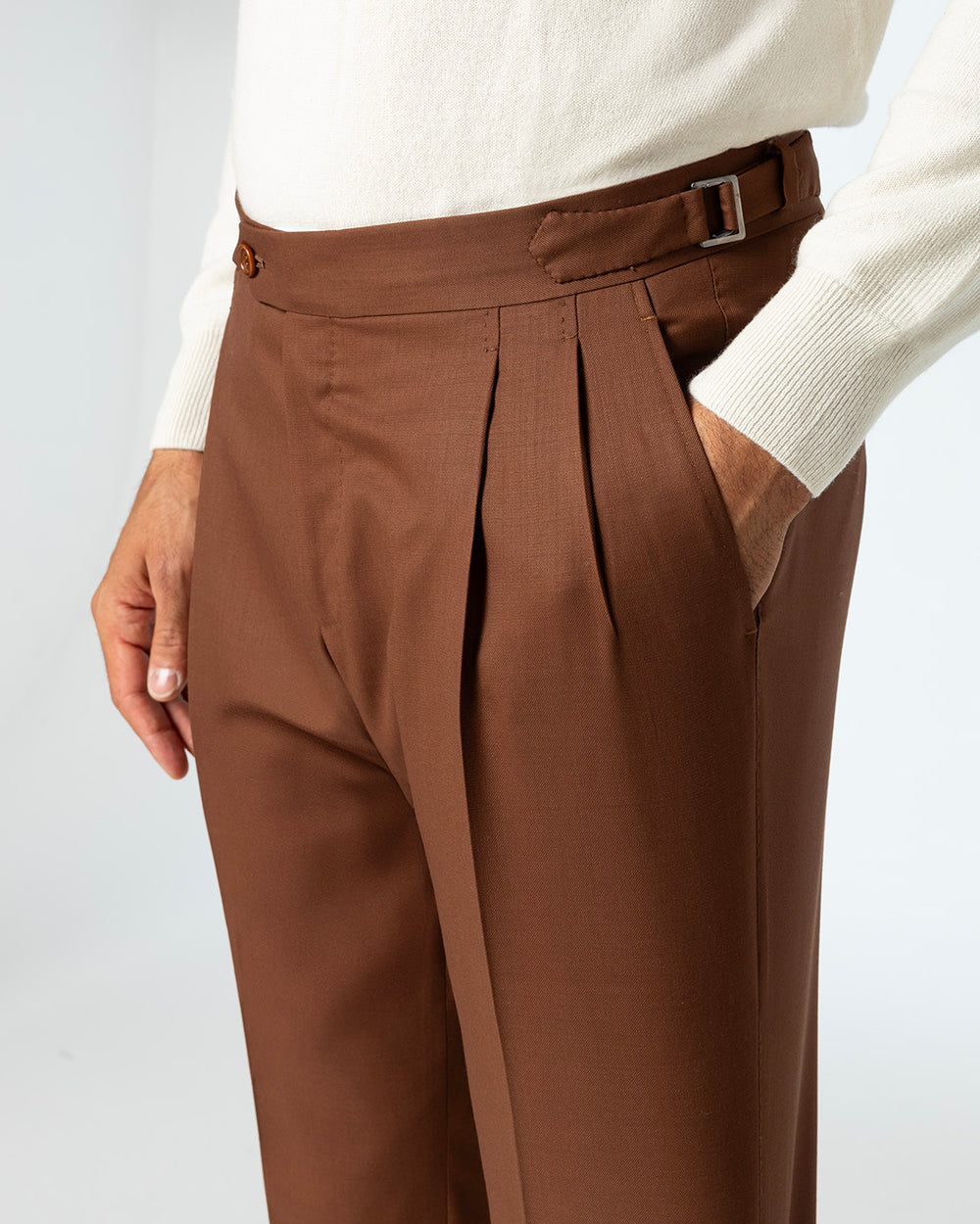 Paximus Double Pleated Trousers in 130s Wool, Cinnamon