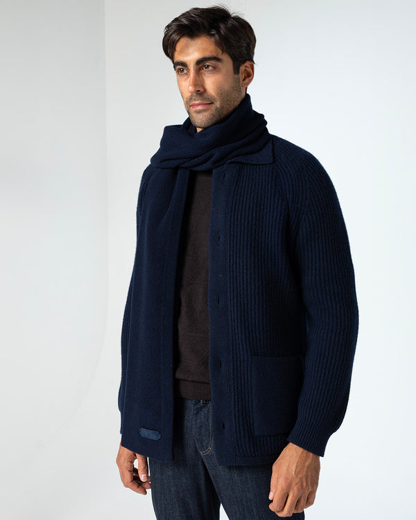 Spes Ribbed Cashmere Scarf, Midnight Blue