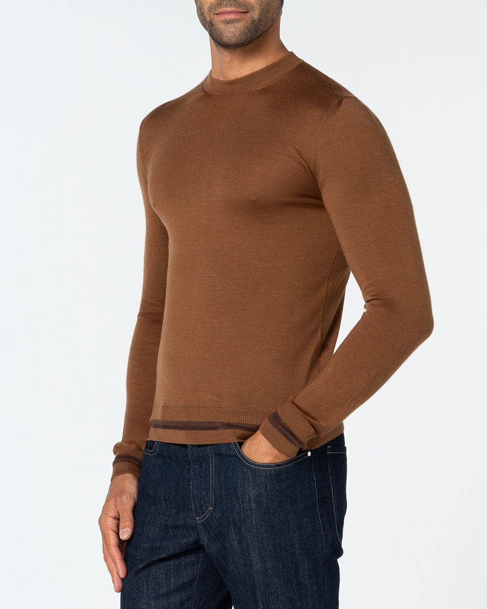 Veritas Cashmere and Silk Crewneck, Tobacco