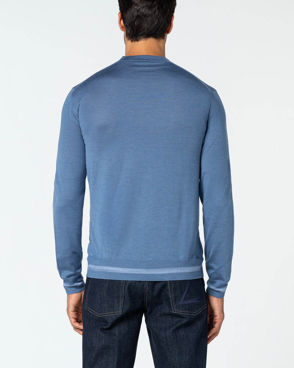 Veritas Cashmere and Silk Crewneck, Aviation Blue