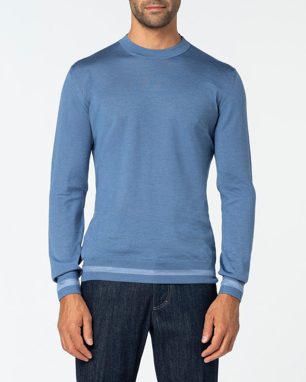 Veritas Cashmere and Silk Crewneck, Aviation Blue