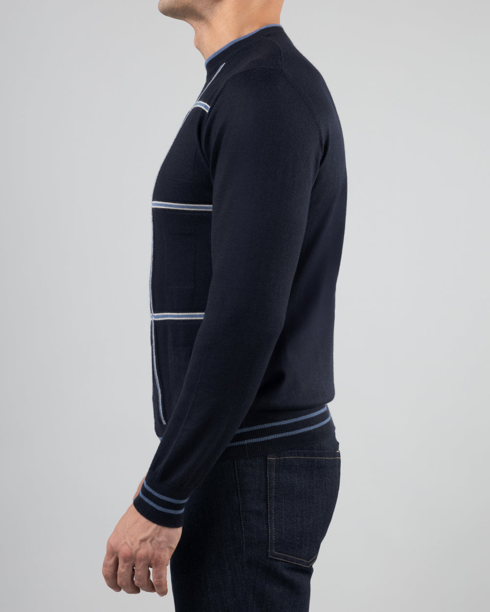 Firn Intarsia Sweater in Cashmere and Silk, Medium Blue